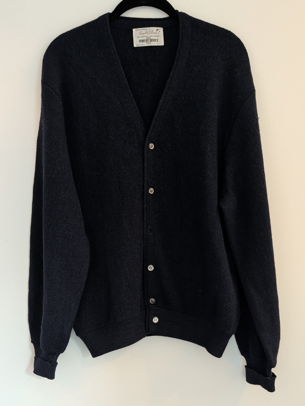 60sVTG Robert Bruce Alpaca Wool Navy Blue Cardigan Sweater Size Large